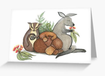 Native Animal Babies - Glider, Platypus & Kangaroo Greeting Card