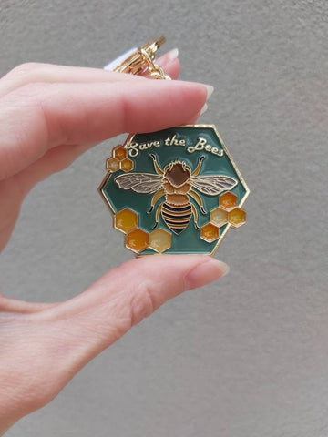 Save the Bees Enamel and Stained Glass Keyring