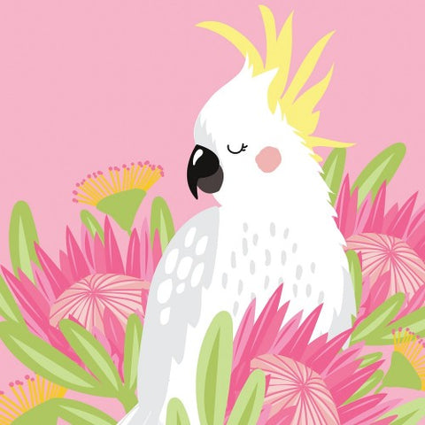 Sulphur Crested Cockatoo - Pink Greeting Card